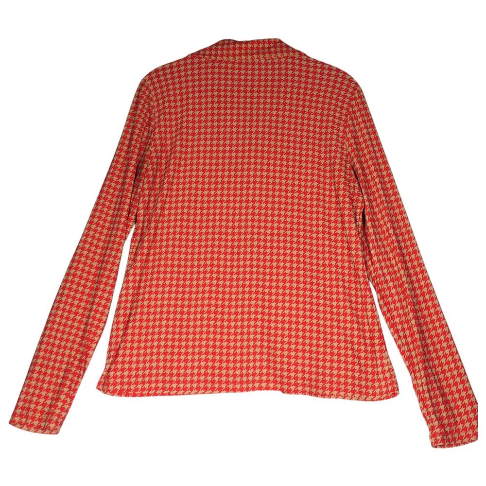 Tommy Hilfiger Blouse Womens Small Red Tan Houndstooth Button Front Long Sleeve - Picture 7 of 12